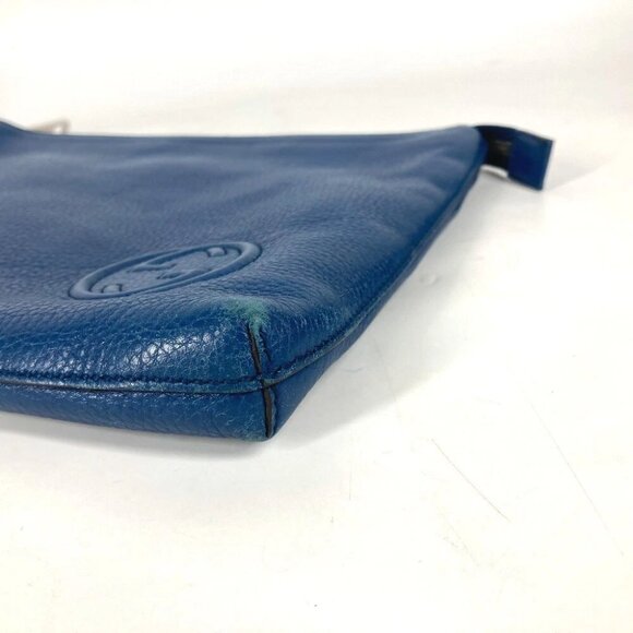 GUCCI 322054 GG Interlocking G Bag Pouch Clutch Bag with Strap Leather blue - Picture 3 of 11
